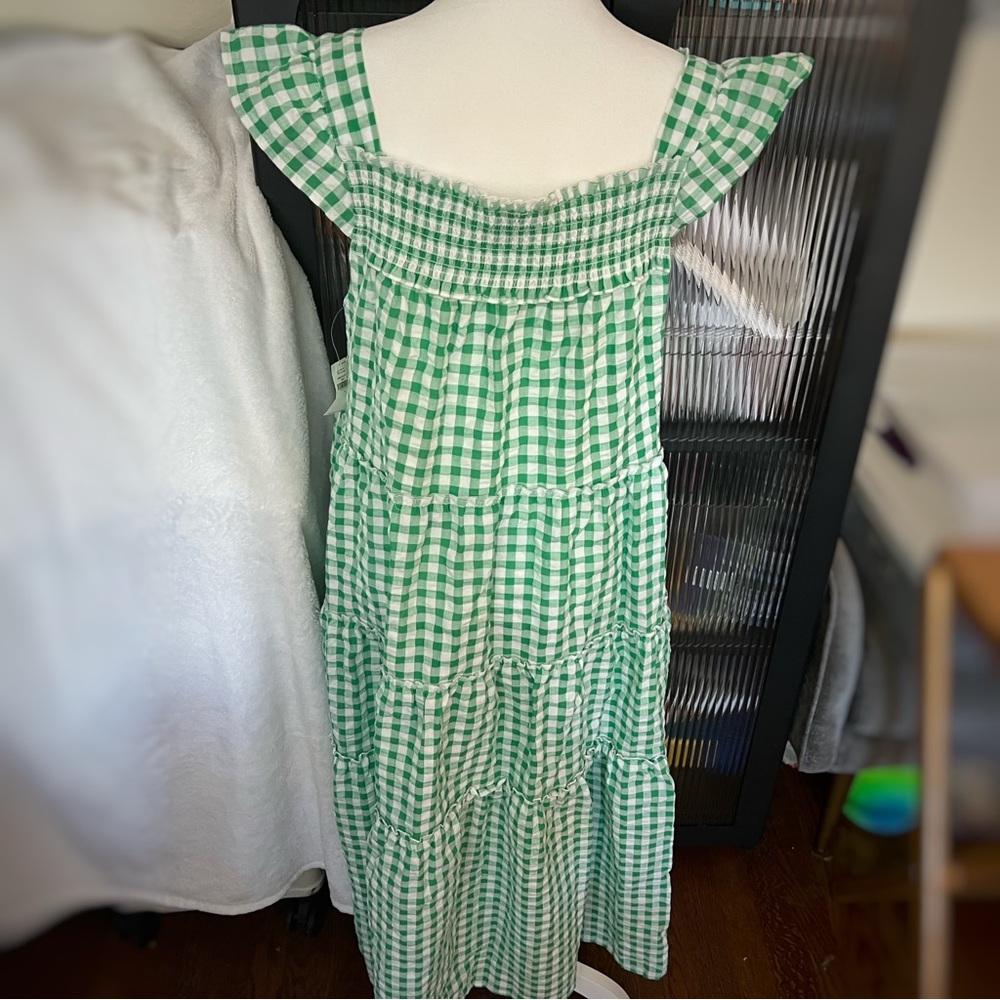 NWT Old Navy L Green Gingham Seersucker Midi Dress - Picture 3 of 5